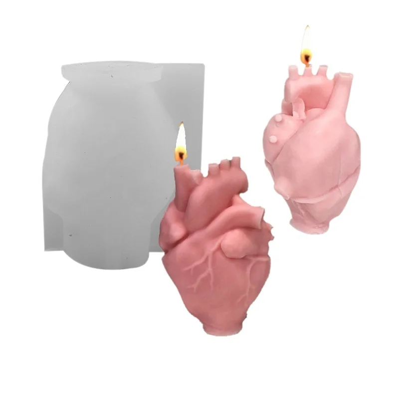 Candle Making Diy Kit - DIY人間の心臓型シリコンキャンドル型 クリエイティブ3Dハートキャンドル製作キット 手作り石膏樹脂石鹸型 ホームアートワーク