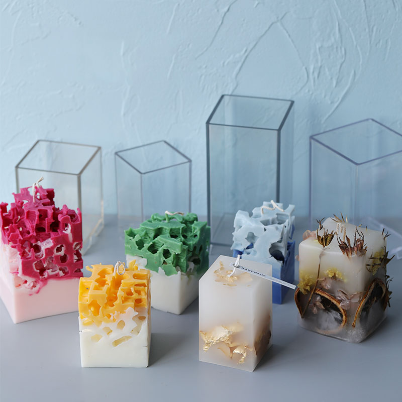 Candle Making Kit - 3D 正方形長方形列キャンドルモールド手作りキャンドル作成金型 DIY 立方体アクリルプラスチック金型キットキャンドル鋳造