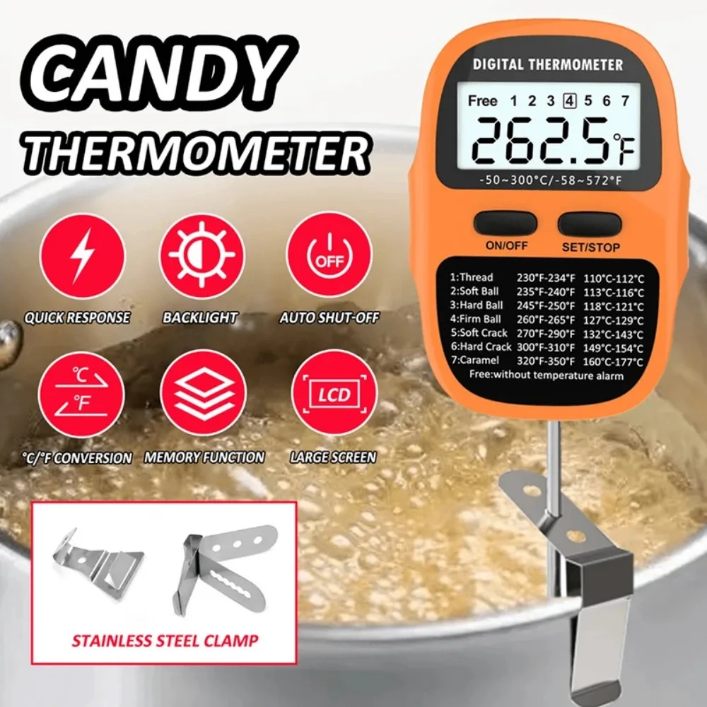 Thermometer Candy Candle - デジタルキッチン温度計、ポットクリップ付きサーモキャンディ温度計、防水肉・牛乳温度計、キャンドル・砂糖用コーヒー温度計