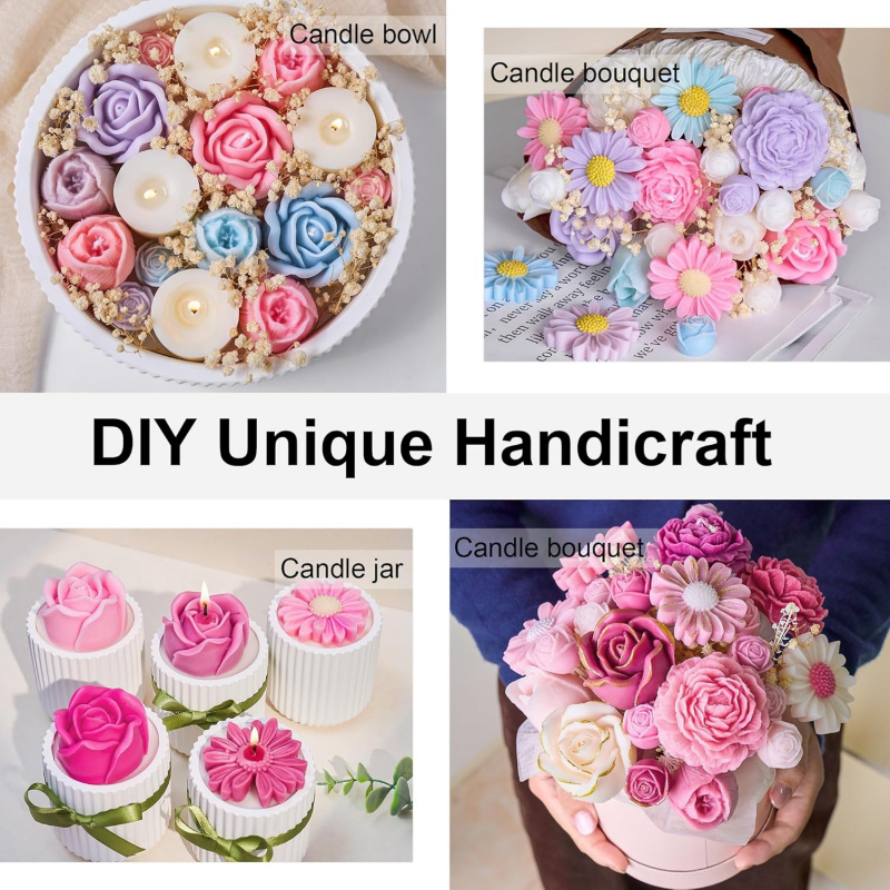 5フラワーキャンドルモールドセット、3D花柄シリコンキャンド - Candle Making Kit のレビューと価格